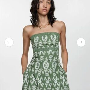 Mango Strapless Green Patterned Maxi Dress